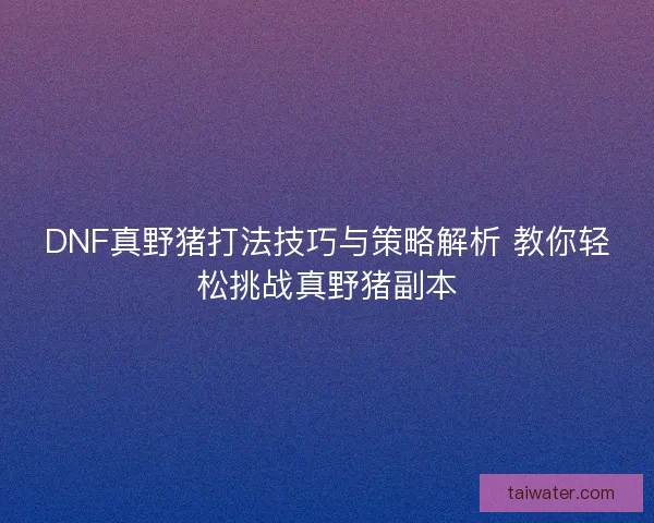 DNF真野猪打法技巧与策略解析 教你轻松挑战真野猪副本